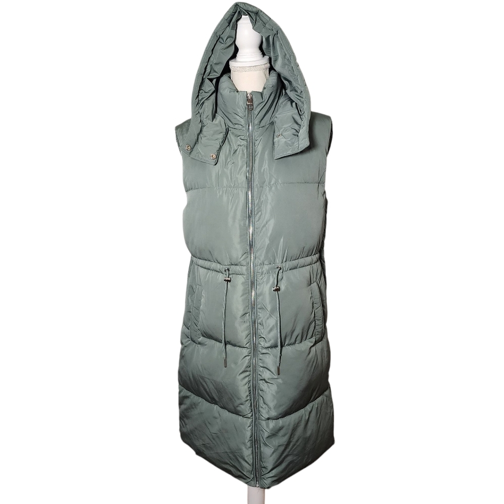 Pull&Bear Longline Padded Vest With Hood Green‎ Size Xs
